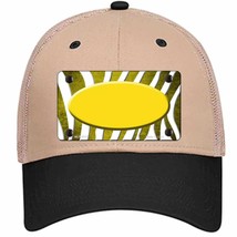 Yellow White Zebra Oval Oil Rubbed Novelty Khaki Mesh License Plate Hat - £23.53 GBP