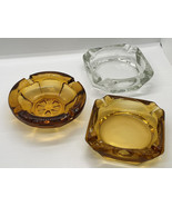Vintage Amber Ashtray glass mcm 4 inches and 1 clear ashtray - £11.02 GBP