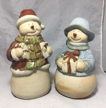 Christmas decorative snow men &amp; women statues hand painted glossy &amp; mat ceramic - £6.34 GBP
