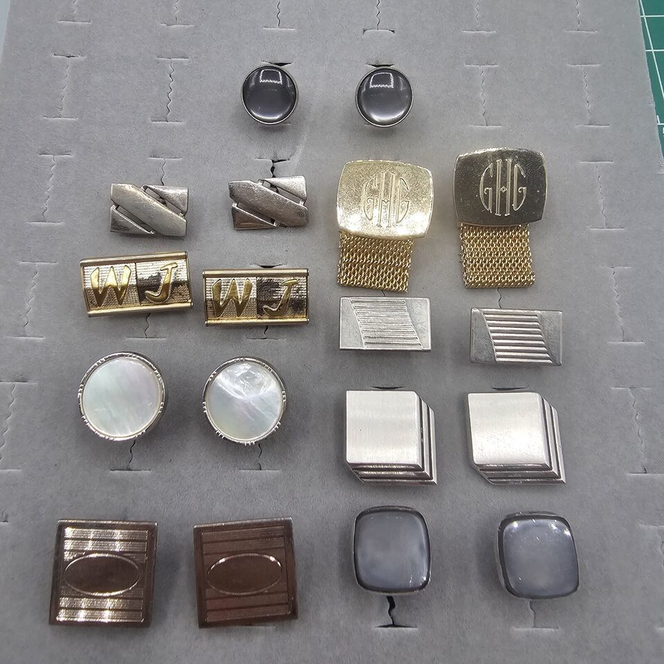 Vintage Cuff Link Lot 9 Matched Pairs Hickock Swank Pioneer Sterling - $39.99