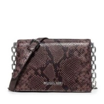 Michael Kors Brinkley MD Python Embossed Leather Cross-Body $358 Cinder ... - £156.22 GBP