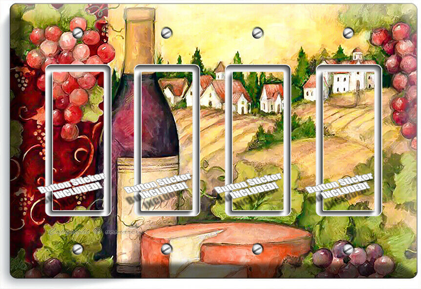 TUSCAN COUNTRY WINE BOTTLE CHEESE GRAPES 4 GFCI LIGHT SWITCH PLATE KITCHEN DECOR