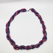 Braided Twisted Seed Bead Blue &amp; Pink Iridescent Beads Twisted Necklace Jewelry - £9.94 GBP