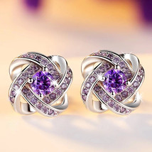 Korean Style Crystal Flower Earrings Rotating Lucky Grass Zircon Earrings Women&#39; - £7.86 GBP