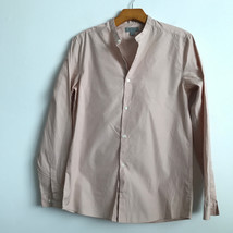 COS Poplin Shirt 14.5 Pink Collarless Button Down Long Sleeve Casual Dressy - £21.01 GBP