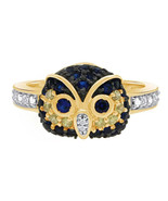 1/2 Ct Lab Created Blue Sapphire Owl Women&#39;s Ring in 14K Yellow Gold Pla... - $105.03