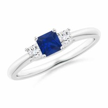 ANGARA Square Sapphire and Princess Diamond Three Stone Ring in 14K Gold - £1,216.04 GBP