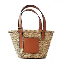 Fashion Summer Beach Straw Bag Women Monogram Woven Bucket Shoulder Handbag Smal - £58.01 GBP