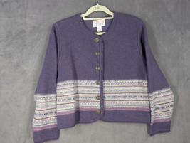 VTG Tally Ho Cardigan Sweater 100% Wool Nordic Fair Isle Purple Petite L... - £25.33 GBP