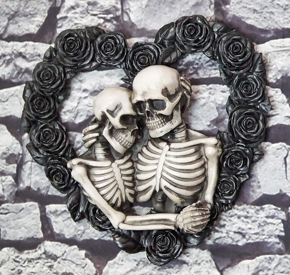 Ebros Our Love is Eternal Skeleton Lovers on Black Rose Wreath Wall Scul... - $52.99