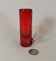 Vintage Miniature  Blown Glass Tall Glass Handled Red 4&quot; Art Glass - $2.99