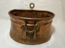 Vintage Copper Planter Holder Pot With Wall Hanger Brass Handle - $72.51