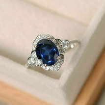 Oval 2.30Ct Lab Created Blue Sapphire Engagement Ring 14K White Gold in Size 5.5 - £194.19 GBP