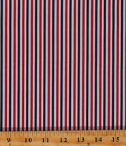 Cotton Patriotic Red White Blue 1/8&quot; Stripes Striped Fabric Print BTY D305.23 - £10.03 GBP