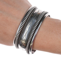 6 3/8&quot; Vintage Navajo Stamped silver twisted wire cuff bracelet - £209.44 GBP