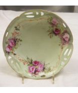 Vintage Hand Painted Rosenthal Porcelain Pierced Bowl Mint Green Pink Ro... - $39.59