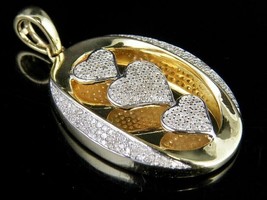 14K Yellow Gold Plated 1.40Ct Simulated Diamond Triple Heart Charm Pendant - £50.00 GBP
