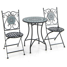 Patio 3pcs Bistro Set Mosaic Pattern Heavy-Duty Metal Dining Folding Out... - $283.09