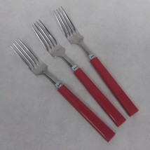 Hampton Silversmiths Red and Stainless Steel Dinner Forks 3 Matching - £15.69 GBP
