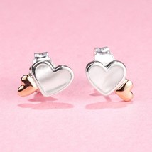 Mother&#39;s Day Release Two Tone Luminous Hearts with Mother of Pearl Earrings - $17.60