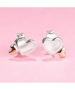 Mother&#39;s Day Release Two Tone Luminous Hearts with Mother of Pearl Earrings - $17.60