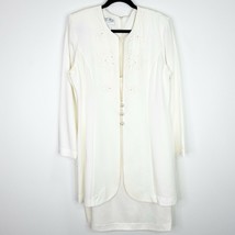 Julian Taylor Vintage White Embroidered Faux Pearl Jacket Dress Size 12 Womens - £9.66 GBP