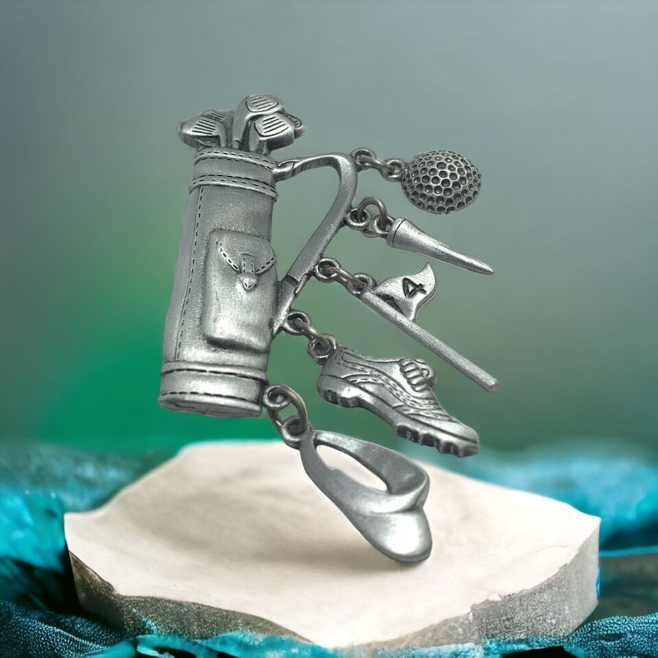 VINTAGE SIGNED JJ SILVER TONE GOLF BAG ACCESSORIES PIN BROOCH ESTATE - $11.30