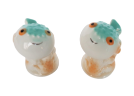 Adorable blue white &amp; pink ceramic puffer blowfish salt &amp; pepper shaker set - $19.99