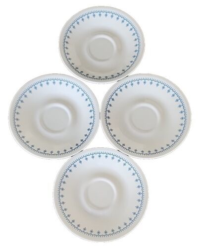 Four (4 )~ Vintage ~ Corelle By Corning ~ BLUE SNOWFLAKE GARLAND ~ 6" Saucers - $32.73
