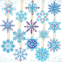 15 Pieces Winter Diamond Painting Keychain Snowflake Diamond Painting Ornaments  - $18.67