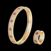 Fateama Luxury Beaded Bangle and ring women&#39;s Jewelry set 3A white color zircon  - £37.12 GBP