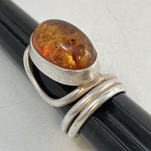 Sterling Silver 925 Heat Treated Amber Modernist Size 7 Scarf Ring - $44.50