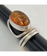Sterling Silver 925 Heat Treated Amber Modernist Size 7 Scarf Ring - $816.05 MXN