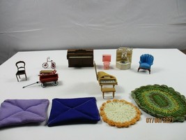 Vintage Dollhouse Furniture Piano Rugs Wagon Chairs Lot  Accessories - £27.68 GBP