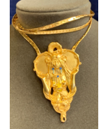 Vtg Art Nouveau Necklace 30.5&quot; Fashion Jewelry Enamel Sapphire Color Stones - £109.13 GBP