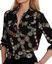 LRL Ralph Lauren Southwestern Concho Belt Print Cotton Blouse $100 NEW S... - £42.55 GBP