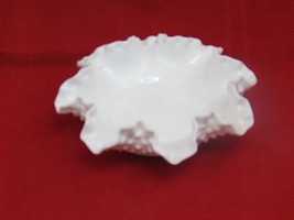 Vintage Fenton White Hobnail Milk Glass Ruffled Edge Bowl  - $19.80