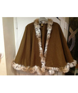 Women&#39;s Church Winter Fall Leopard fur trim Wool blend Cape wrap shawl o... - $98.99