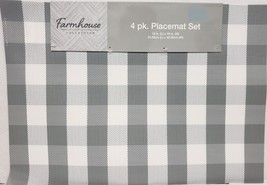 Set Of 4 Pvc In/Outdoor Polyvinyl Placemats(13&quot;x19&quot;)GREY Gingham,Plaid,Farmhouse - £17.98 GBP