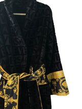 Authentic L NEW $750 VERSACE Black Gold Terry Cloth LOGO Unisex Bath Robe Medusa image 4
