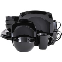 16 Piece Dinnerware Set For 4 Modern Stoneware Dishes Plates Mugs Black Square - £47.25 GBP