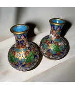 Vtg Pair (2) Miniature Asian Cloisonné Enameled Floral Scroll Decorated ... - $527.58 MXN