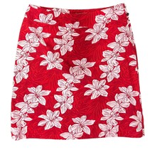 Vintage 90s Cherry Red White Floral Hawaiian Hibiscus Floral Mini Skirt ... - $24.29