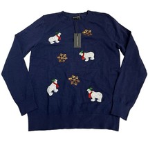 Victoria Harbour Sweater Womens S Blue Sequin Polar Bear Snow Winter Crew Neck - £18.60 GBP