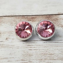 Vintage Clip On Earrings Pink Faceted Gem with Silver Tone Halo - £9.48 GBP
