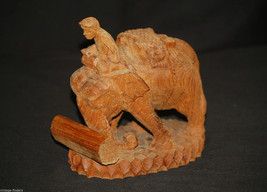 Vintage Large Hand Carved Teak Wood Man w Working Elephant Moving Log Ho... - £31.28 GBP