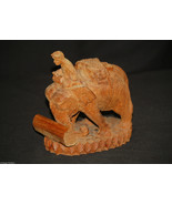 Vintage Large Hand Carved Teak Wood Man w Working Elephant Moving Log Ho... - £31.55 GBP