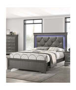 Dark Gray Faux Leather Tufted Headboard 1pc Queen Size Bed W LED Bedroom... - $884.35
