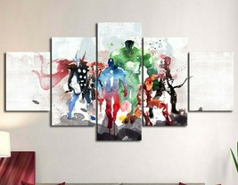 Multi Panel Print Decor Super Heroes Canvas Set Watercolor 5 Piece Wall Art - £21.98 GBP+
