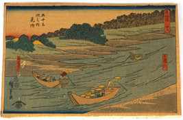Antique Japanese ukiyo-e (浮世絵) Woodblock Print Signed Row Boats of People - £48.06 GBP